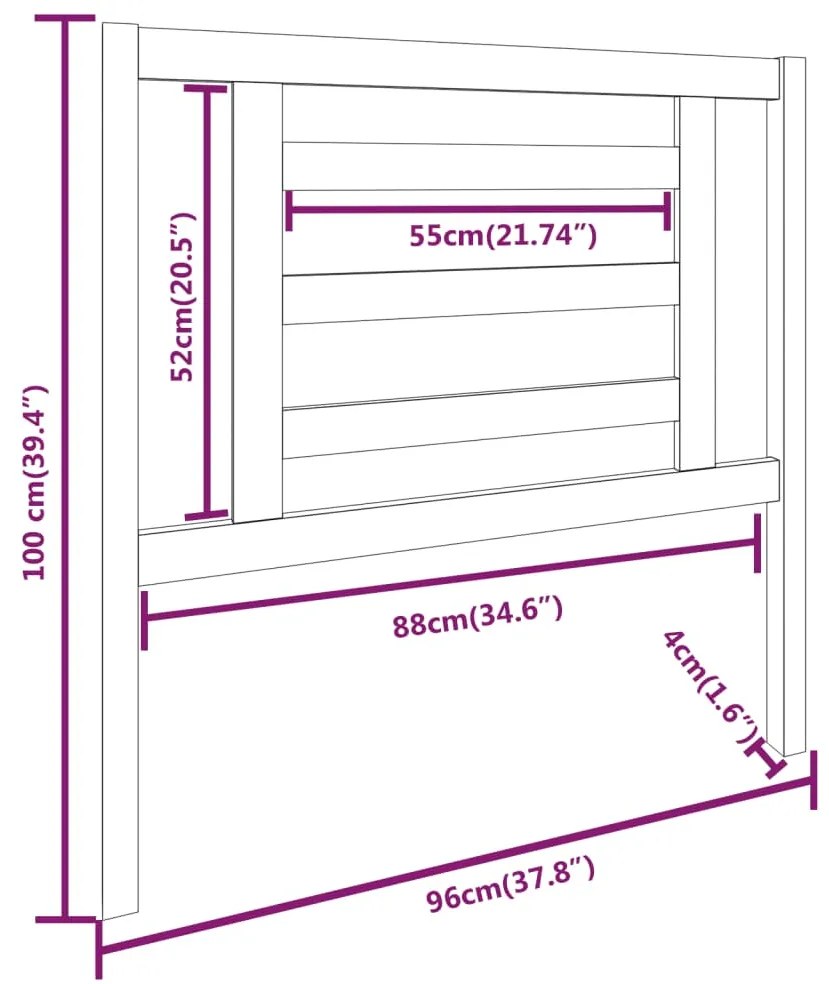 Cabeceira de cama 96x4x100 cm pinho maciço cinzento