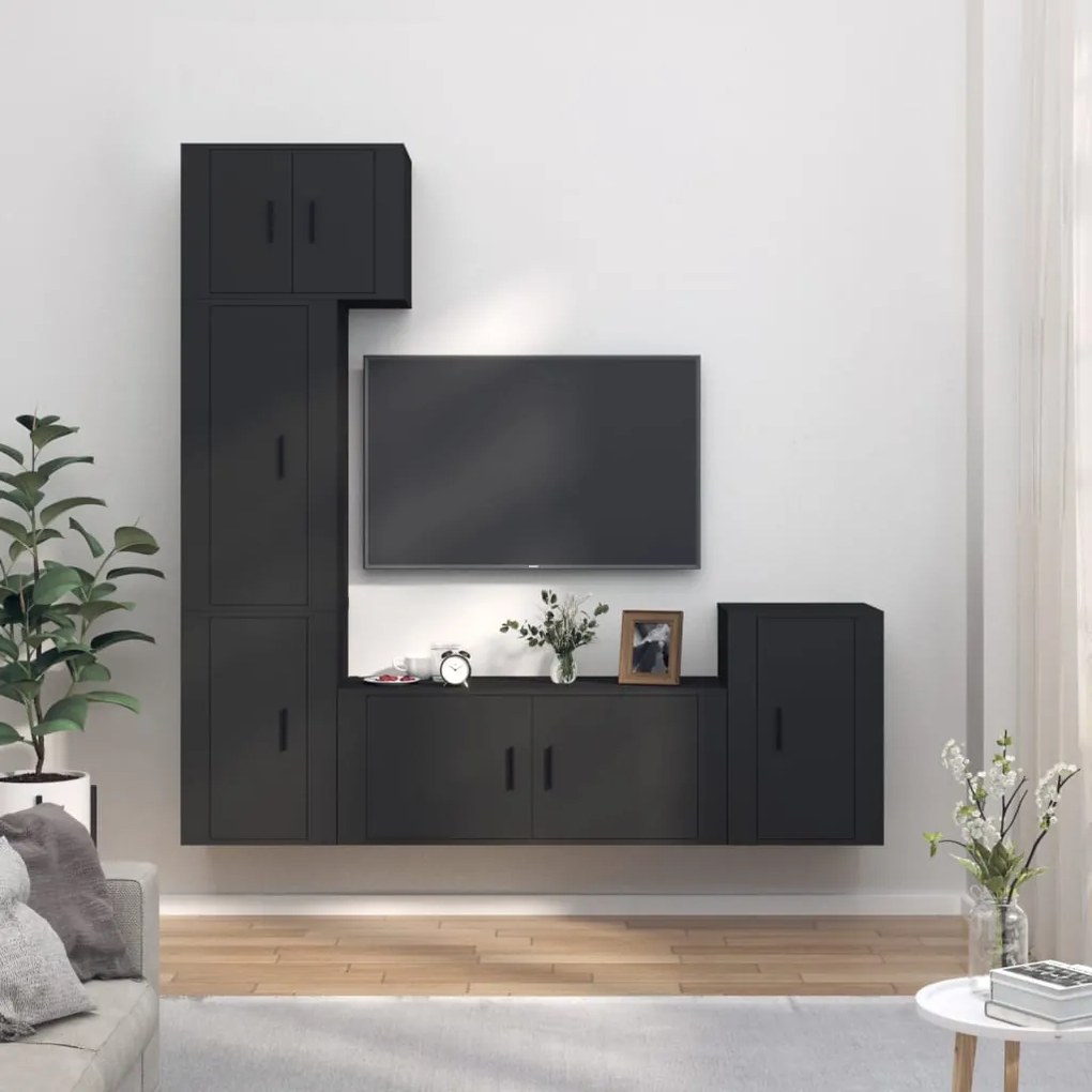 vidaXL Conjunto móveis de TV 5 pcs madeira processada preto