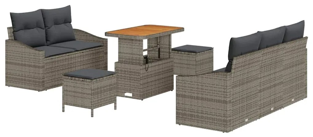 Conjunto de Sofá de Jardim vidaXL com Almofadas Cinza Rattan Poliéster
