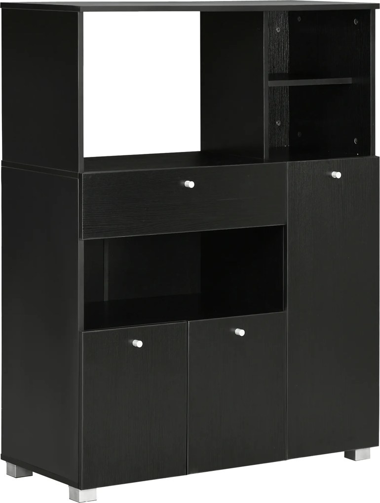 Aparador Auxiliar para Microondas Buffet de Cozinha com 2 Armários com Portas 1 Gaveta e Prateleiras 90x40x120 cm Preto