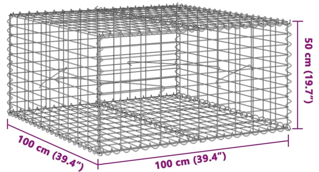Cesto gabião com cobertura 100x100x50 cm ferro galvanizado