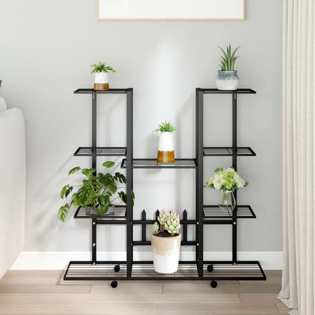 343121 vidaXL Suporte de vasos c/ rodas 94,5x24,5x91,5 cm ferro preto