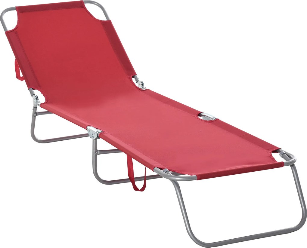 Outsunny Espreguiçadeira de Jardim Espreguiçadeira Dobrável com Encosto Ajustável em 5 Posições para Terraço 187x55x24 cm Vermelho | Aosom Portugal