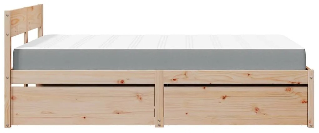Cama com gavetas e colchão 140x190 cm madeira de pinho maciça