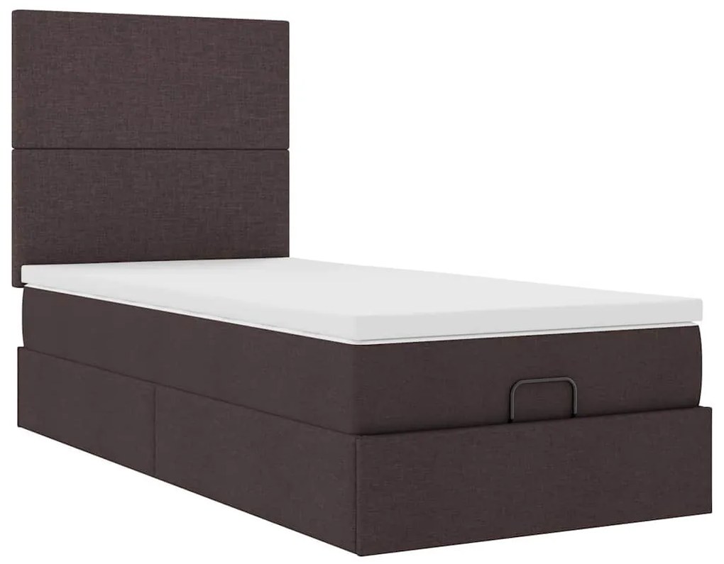 Cama otomana com colchão & LEDs 90x200cm tecido castanho escuro