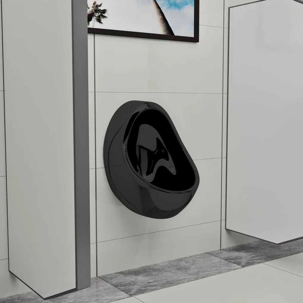 Urinol de parede com válvula de descarga cerâmica preto