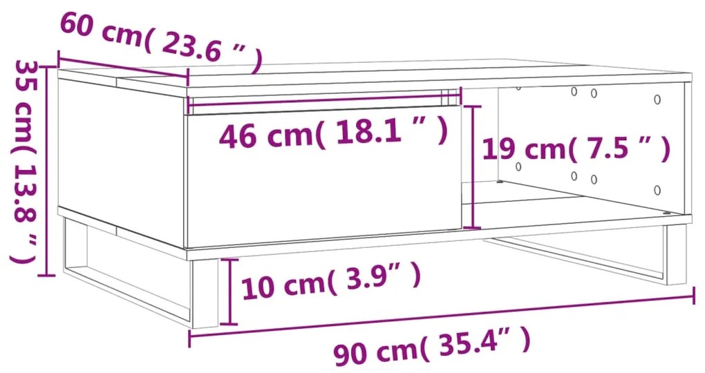 Mesa de centro 90x60x35 cm derivados de madeira cinzento sonoma