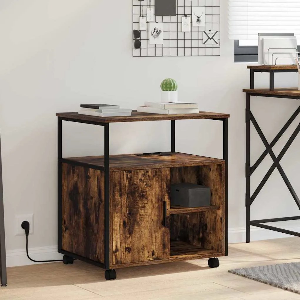 vidaXL Armário com Estação de Carregamento com roda Carvalho Defumado