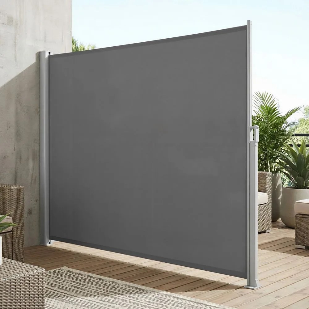 Toldo lateral 180 x 400 cm com caixa em liga de alumínio, extensível, opaco cinzento