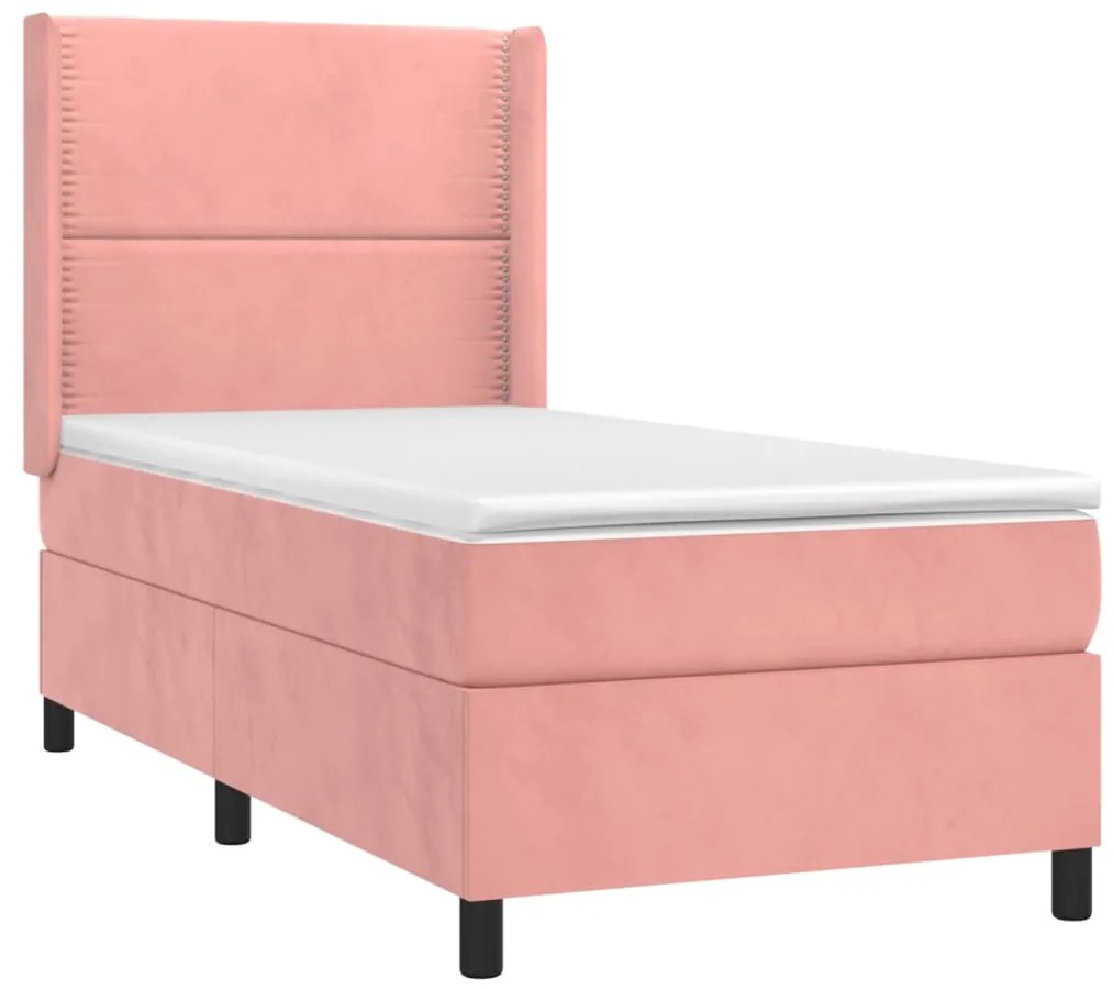 Cama box spring c/ colchão/LED 90x200 cm veludo rosa