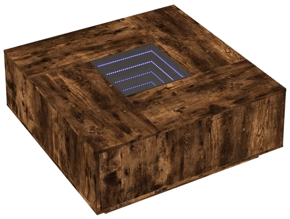 Mesa de centro luzes LED Infinity 100x100x40 cm carvalho fumado