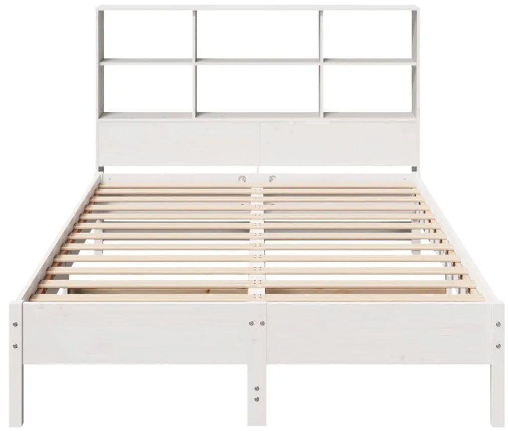 Cama com estante sem colchão 140x200 cm pinho maciço branco