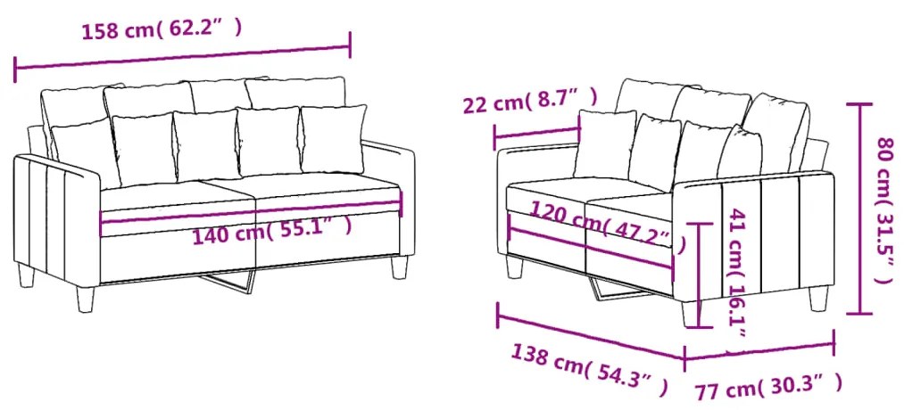 2 pcs conjunto de sofás com almofadões tecido cinza-acastanhado