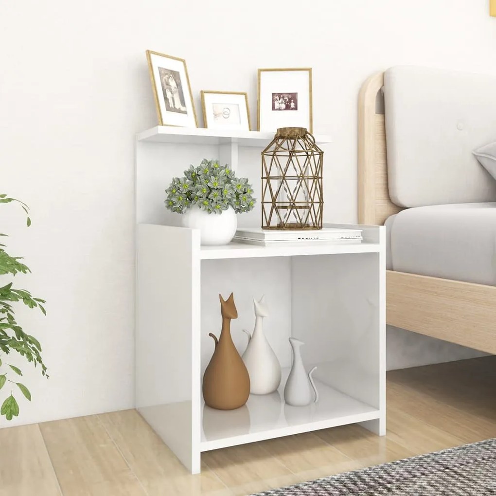 Mesa de cabeceira derivados de madeira branco brilhante