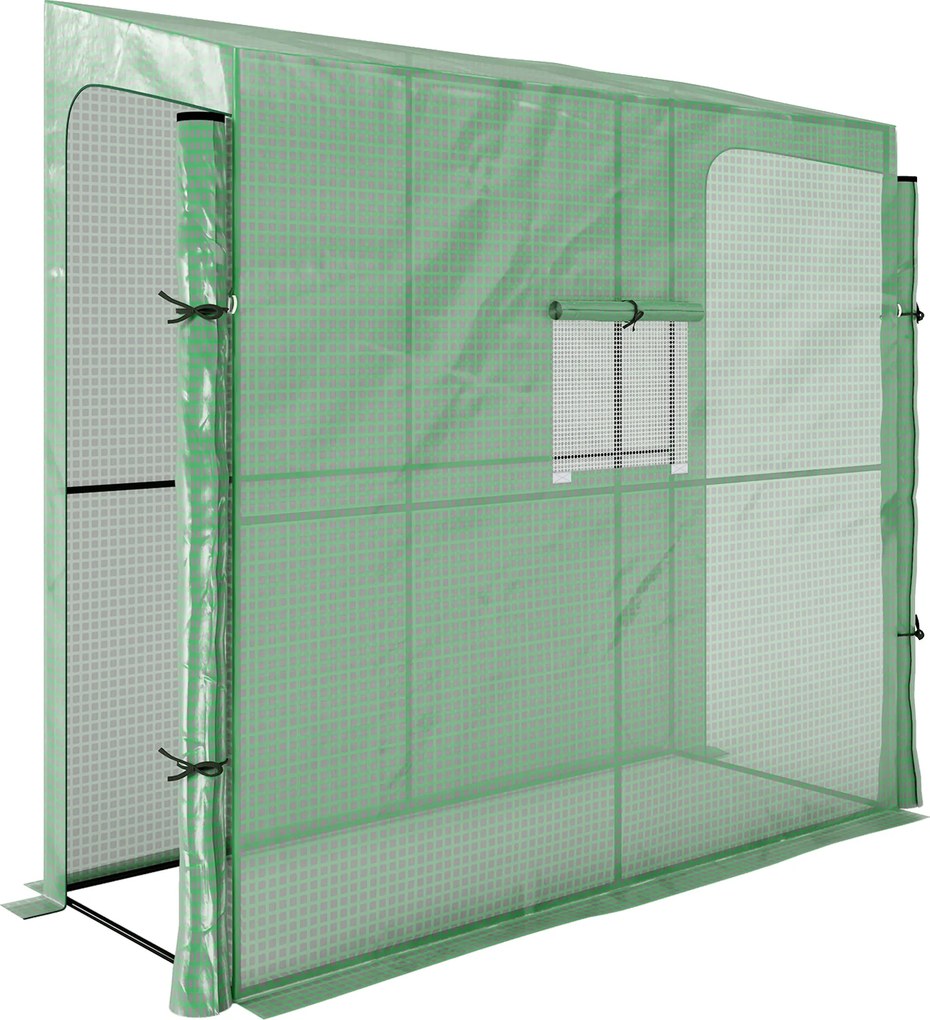 Outsunny Estufa de jardim encostada mural estufa para tomate 2 Portas enroláveis com zíper, 1 janela, dim. 200L x 80l x 200/180H cm | Aosom Portugal
