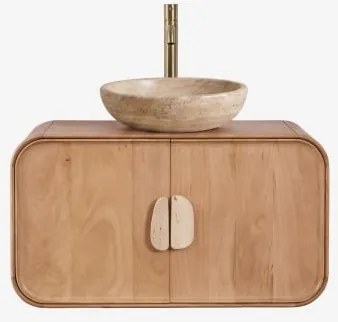 Conjunto De Móvel De Casa De Banho Suspenso 95x45 Cm Em Madeira De Manga E Pedra Natural Kivalina Travertino - Madeira De Mangueira & - Sklum