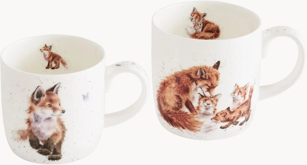 Canecas em porcelana Fine Bone China Parent & Child Fox, conjunto de 2