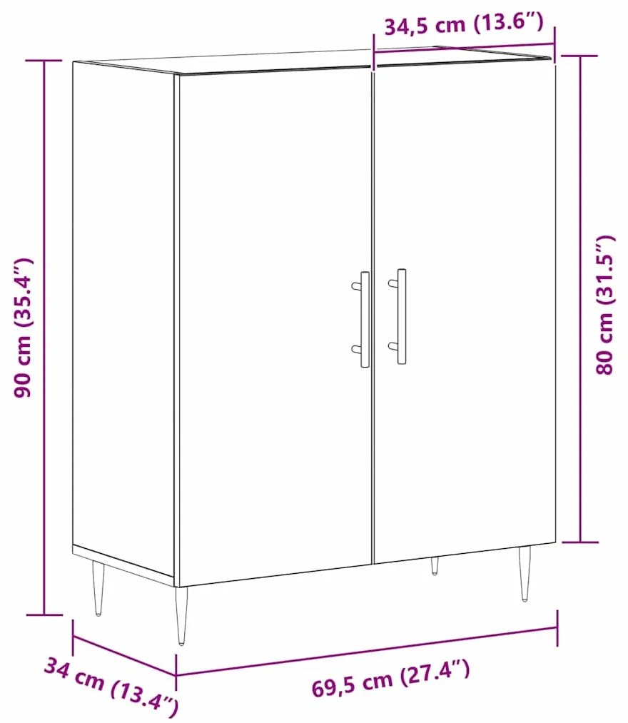 Buffet vidaXL Preto Carvalho 69,5x34x90 cm Madeira Semimanufaturada