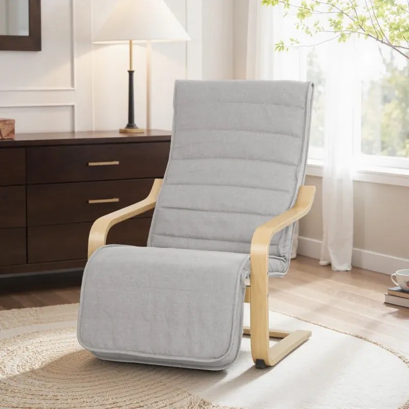 Poltrona Relax com Apoio para os Pés Ajustáveis Poltrona Estofada em Tecido com Estrutura de Madeira 66,5x94x100 cm Cinza Claro