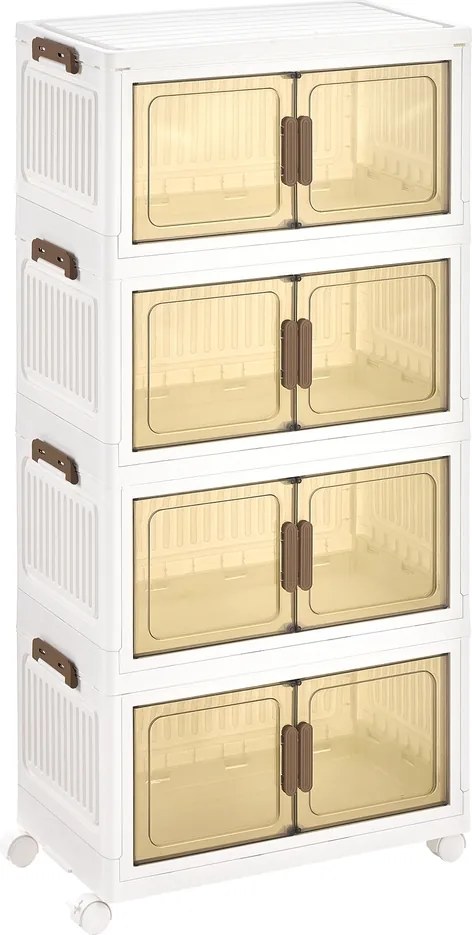 Caixas com tampa Organizador com rodas, 4 níveis, 31 x 55 x 111 cm Branco-castanho transparente