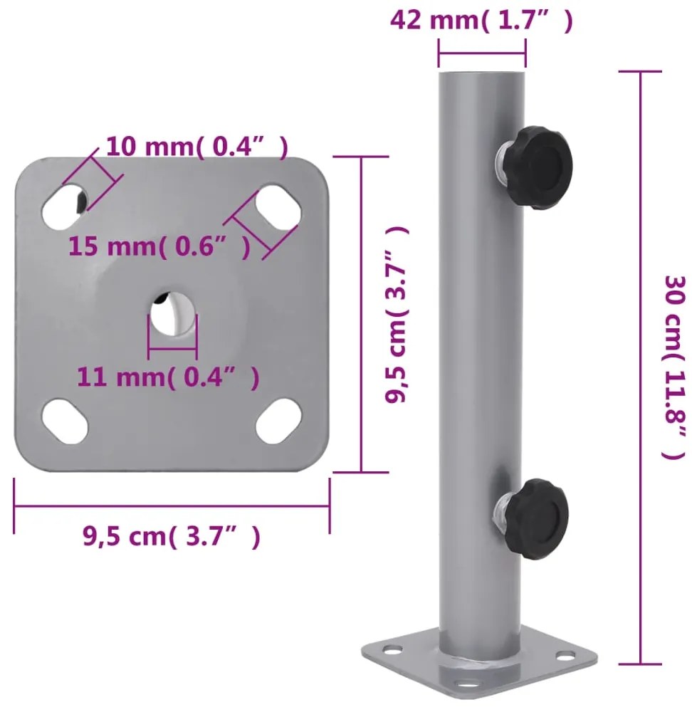 Base de guarda-sol para poste de Ø32/34/38 mm aço prateado