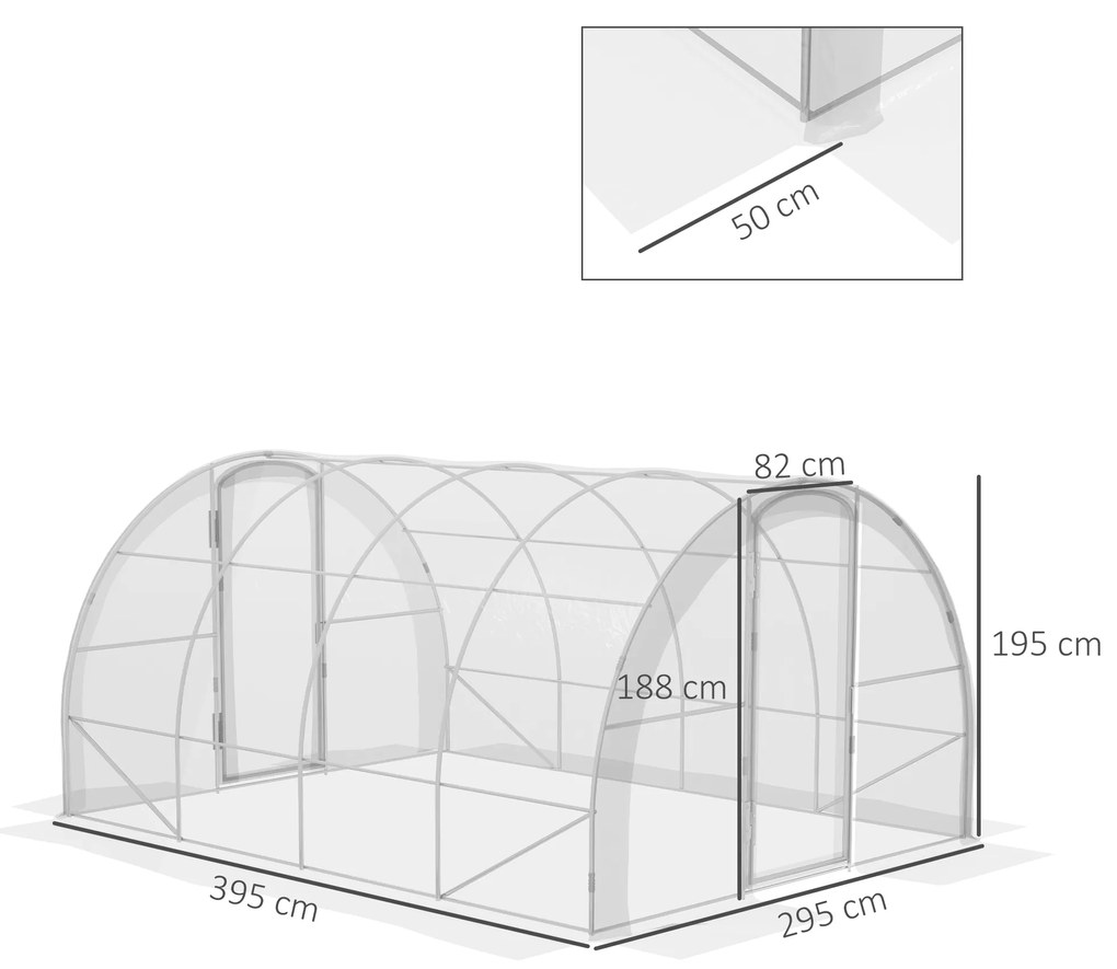 Estufa de Túnel 4x3x2 m Estufa de Jardim com 2 Portas Estufa para Horticultura com Teto Arredondado Transparente