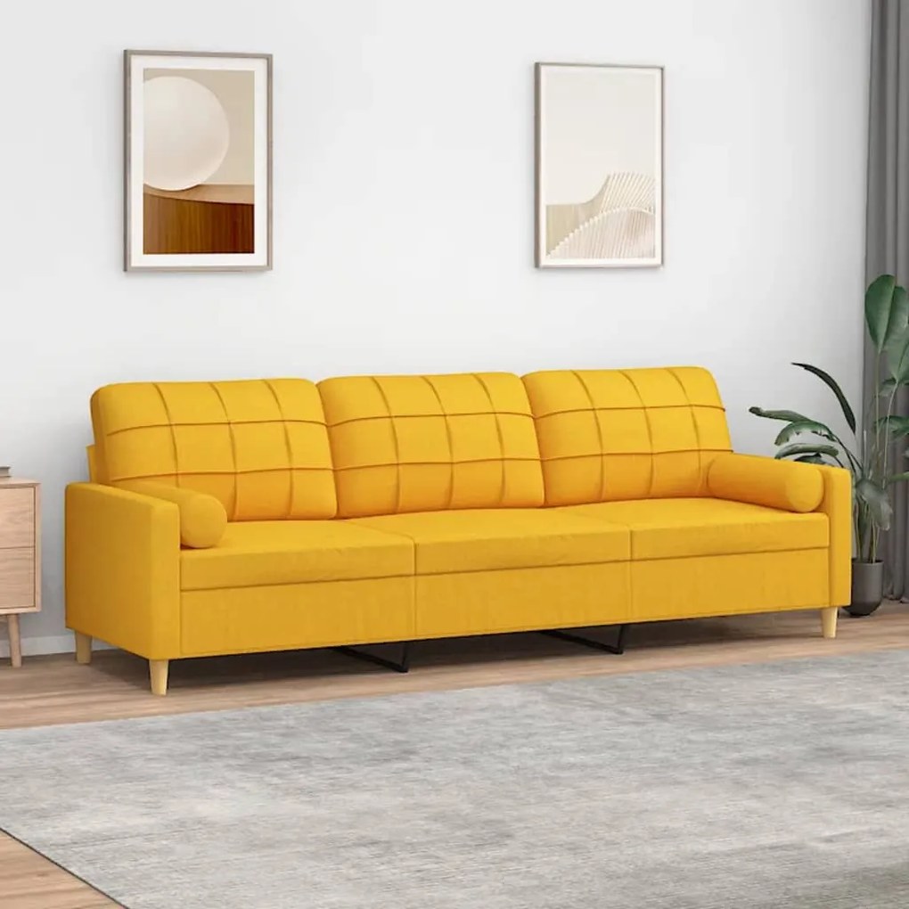 vidaXL Sofá 3 lug. c/ almofadas/almofadões 210 cm tecido amarelo-claro