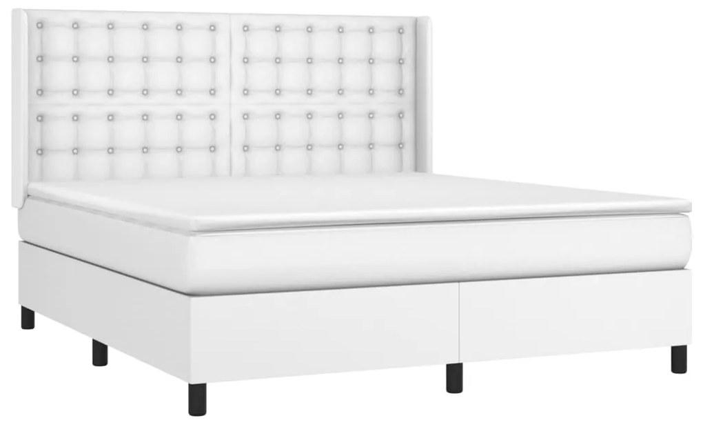 Cama box spring c/colchão/LED 180x200cm couro artificial branco