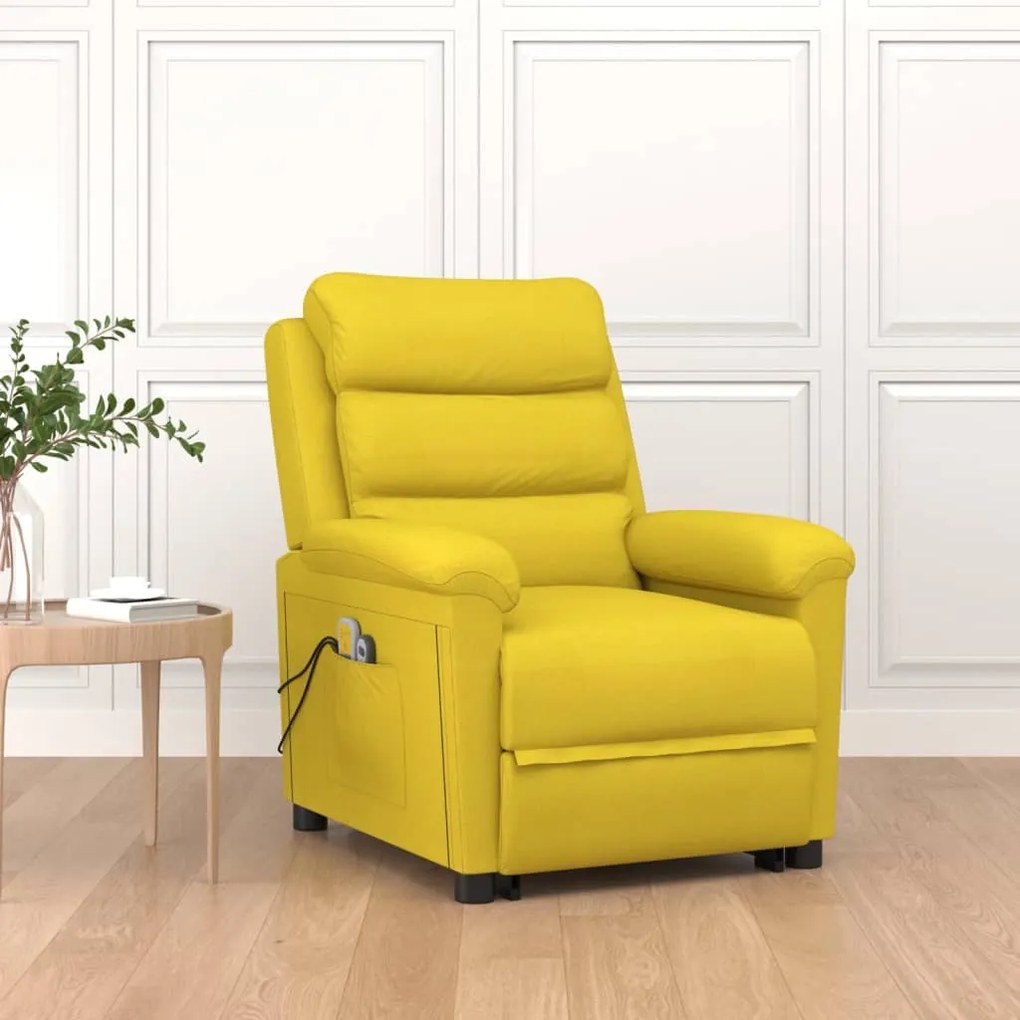 vidaXL Poltrona elevatória de massagens tecido amarelo-claro