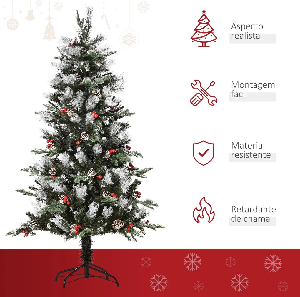 HOMCOM Árvore de Natal Artificial 150cm com 440 Ramas 39 Pinhas e 39 F