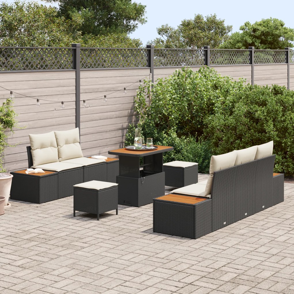 Conjunto de Sofá de Jardim vidaXL de 8 Peças com Almofadas Preto Vime