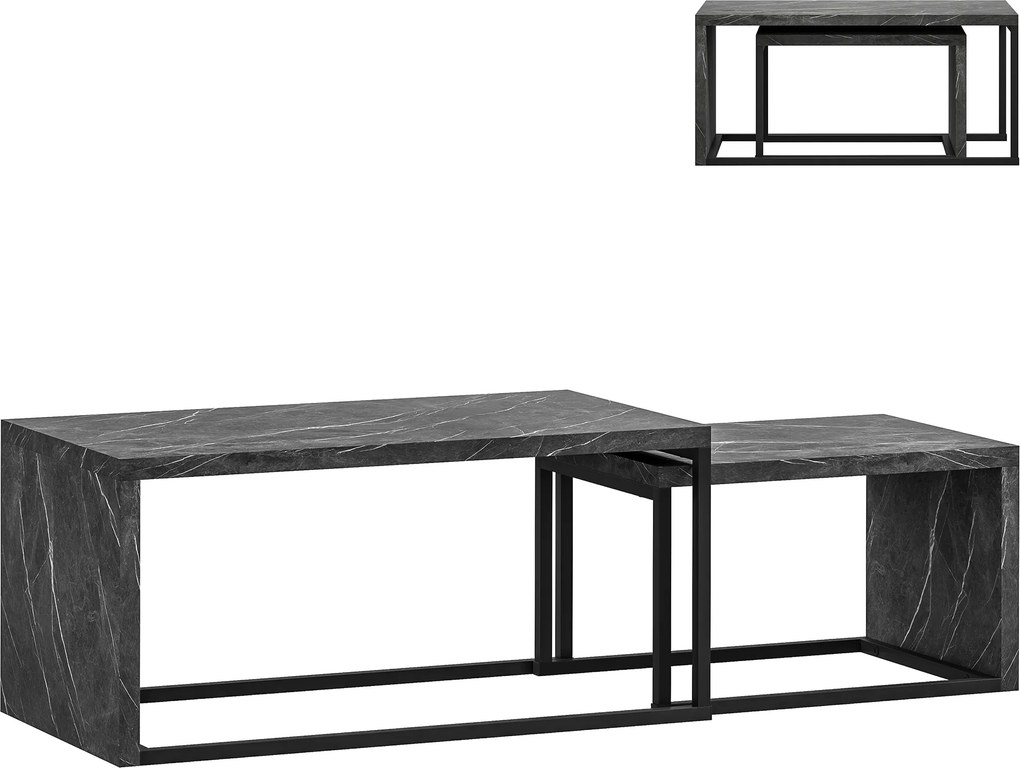 HOMCOM Conjunto de 2 Mesas Ninho Design Industrial Encaixáveis em Metal Preto e Efeito Mármore Cinzento Escuro | Aosom Portugal