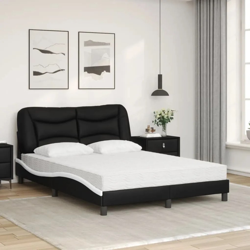 Cama com colchão 120x200 cm couro artificial preto e branco