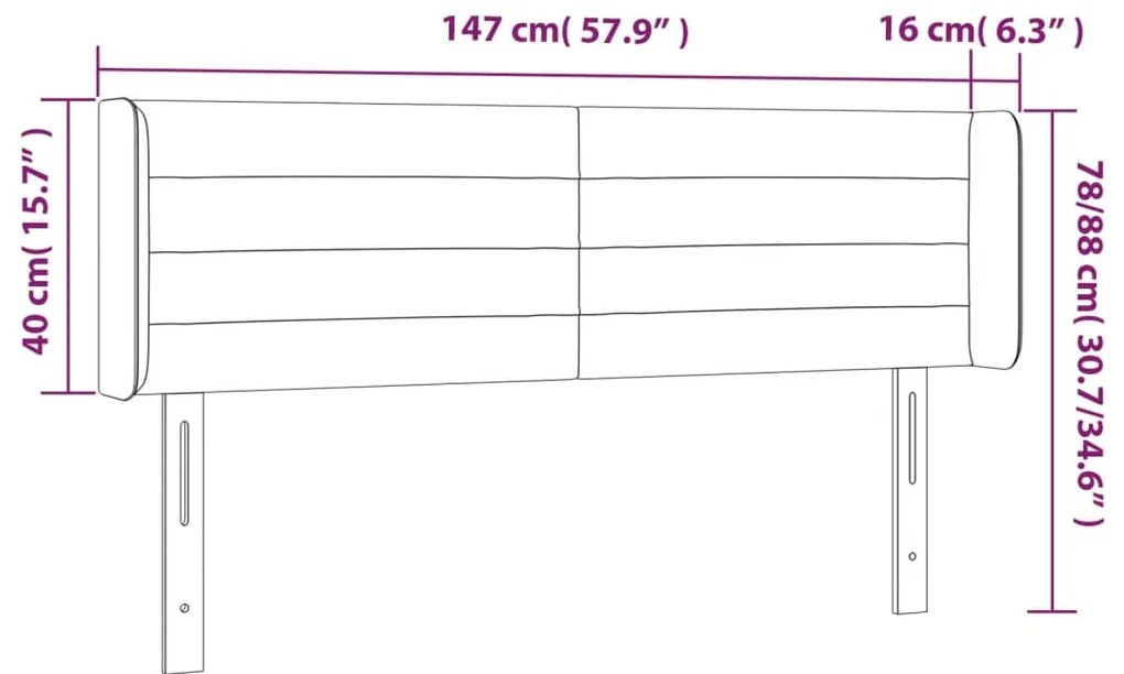 Cabeceira de cama c/ abas veludo147x16x78/88 cm cinzento-claro