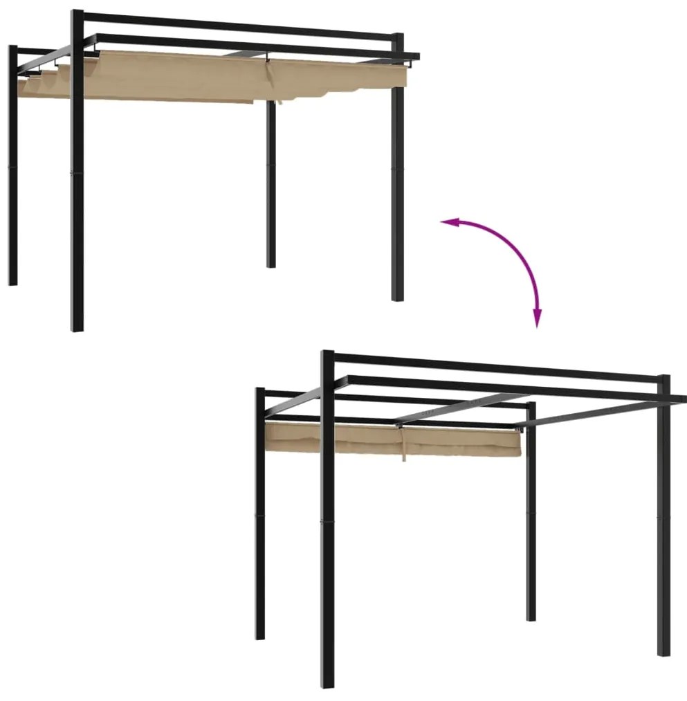 Gazebo jardim c/ teto retrátil 3x3 m alumínio cinza-acastanhado