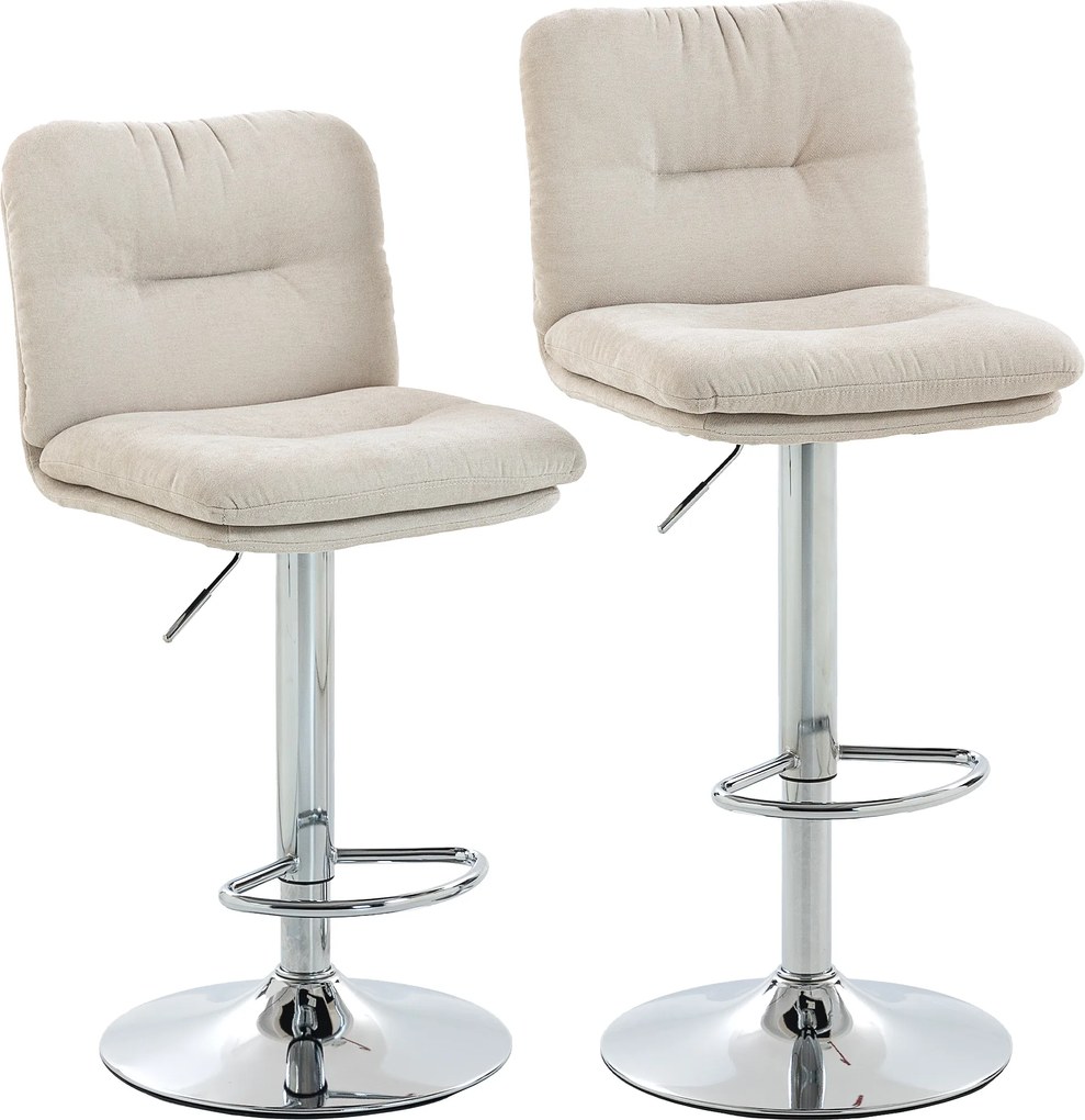 HOMCOM Conjunto de 2 Bancos de Bar Giratórios Estofados em Linho com Altura Ajustável 64-86 cm e Apoio para Pés Bege | Aosom Portugal