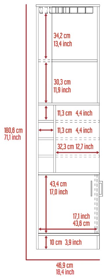 Bar de Canto com Suporte Copos, para sala, cozinha 180,6 cm a x 46,9 cm p x 46,9 cm, Castanho