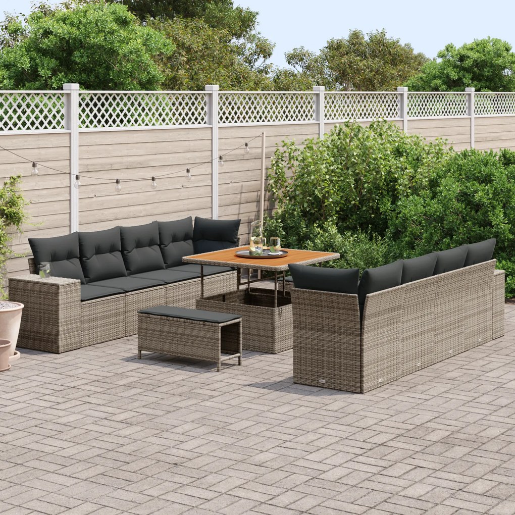 Conjunto de Sofá de Jardim vidaXL de 11 Peças com Almofadas Cinza Ratt
