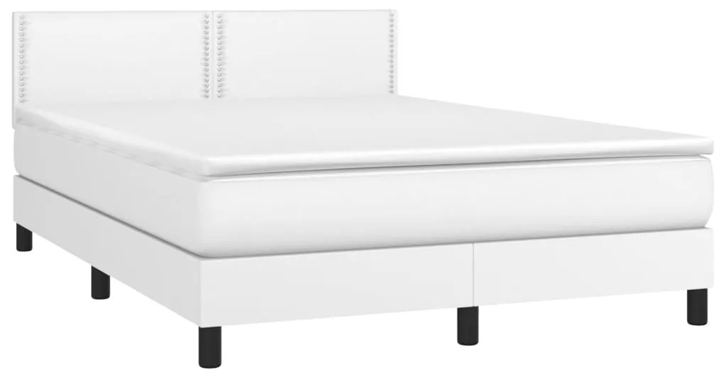 Cama box spring c/colchão/LED 140x200cm couro artificial branco