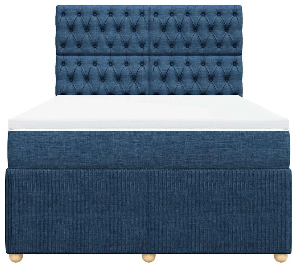 Cama com molas/colchão 160x200 cm tecido azul