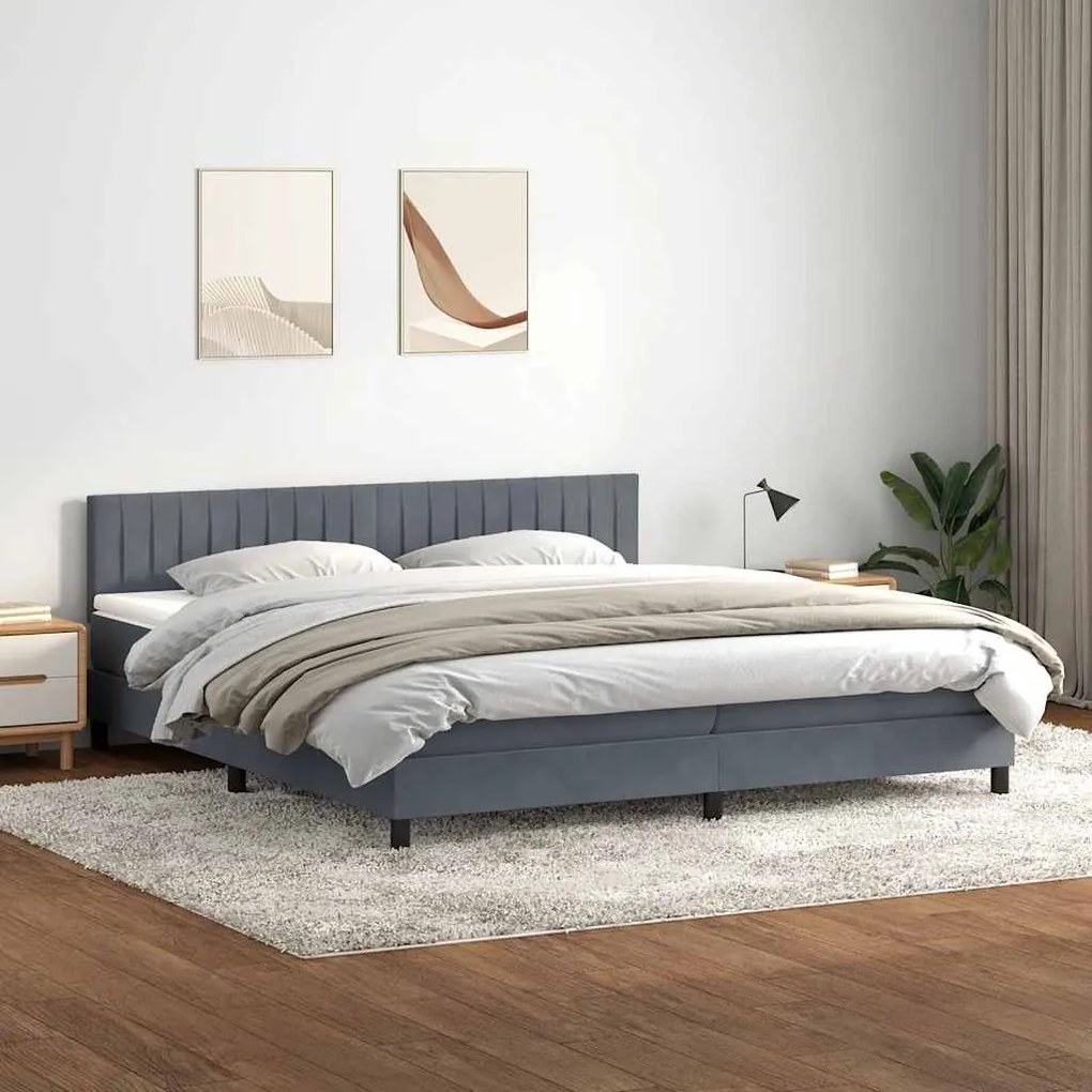 vidaXL Cama box spring c/ colchão e LED 180x220 cm veludo cinzento-escuro