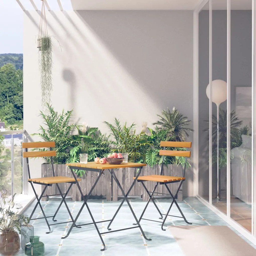 vidaXL 3 pcs conjunto bistrô dobrável madeira de acácia maciça