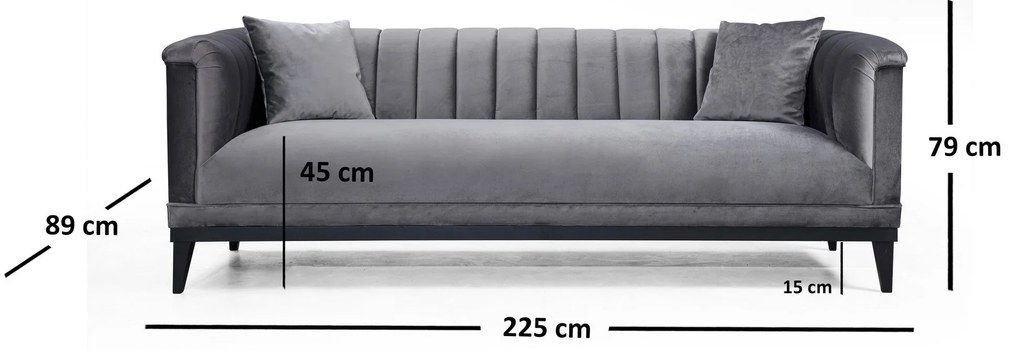 Sofá de 3 Lugares Trendy – Cinzento Escuro – 225x79x89 cm