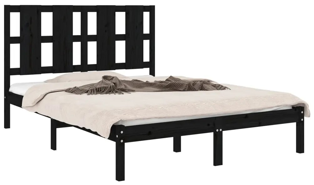 Estrutura de cama 140x190 cm madeira de pinho maciça preto