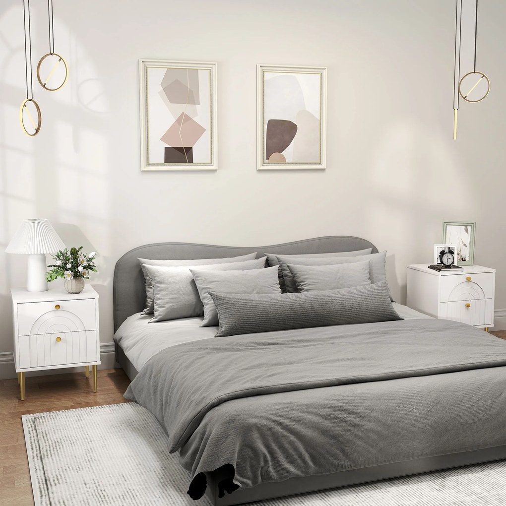 Conjunto de 2 mesas de cabeceira com 2 gavetas e pés em aço para quarto 40 x 35 x 50 cm, sala de estar, branco
