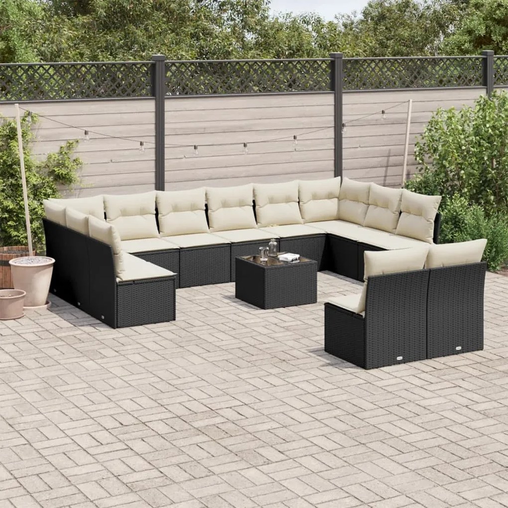 13 pcs conjunto de sofás de jardim com almofadões vime PE preto
