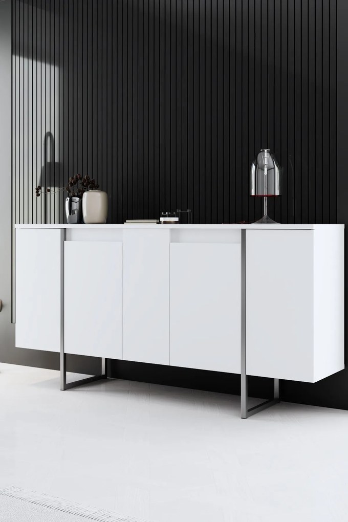Conjunto de Mobiliário de Sala de Estar Luxe – Branco Prateado – Medid