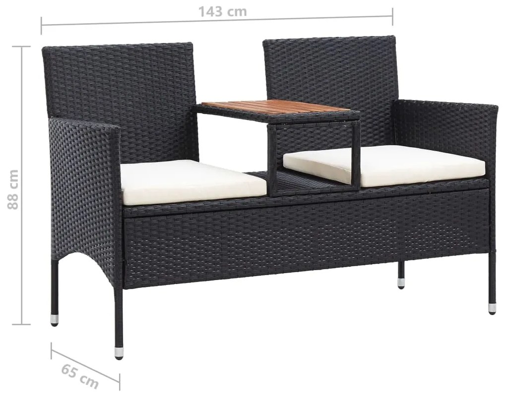 Banco de jardim 2 lugares com mesa centro 143 cm vime PE preto