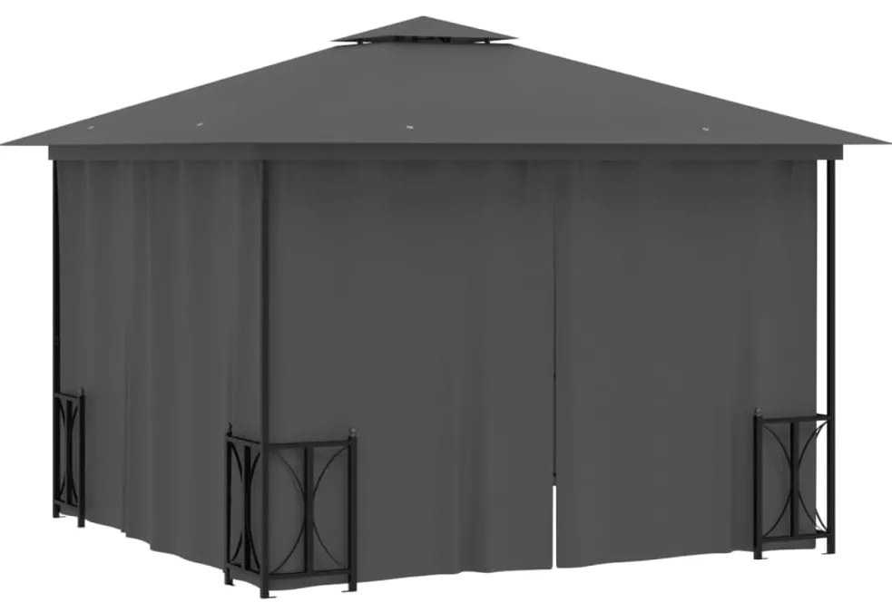 Gazebo com paredes laterais e telhado duplo 3x3 m cor antracite