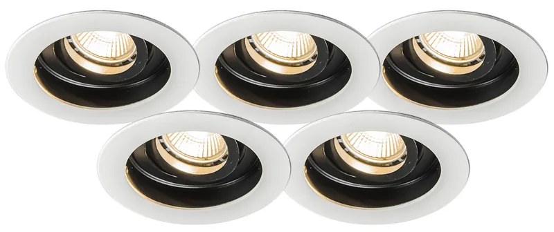 Conjunto de 5 focos embutidos modernos em aço branco - Rondoo